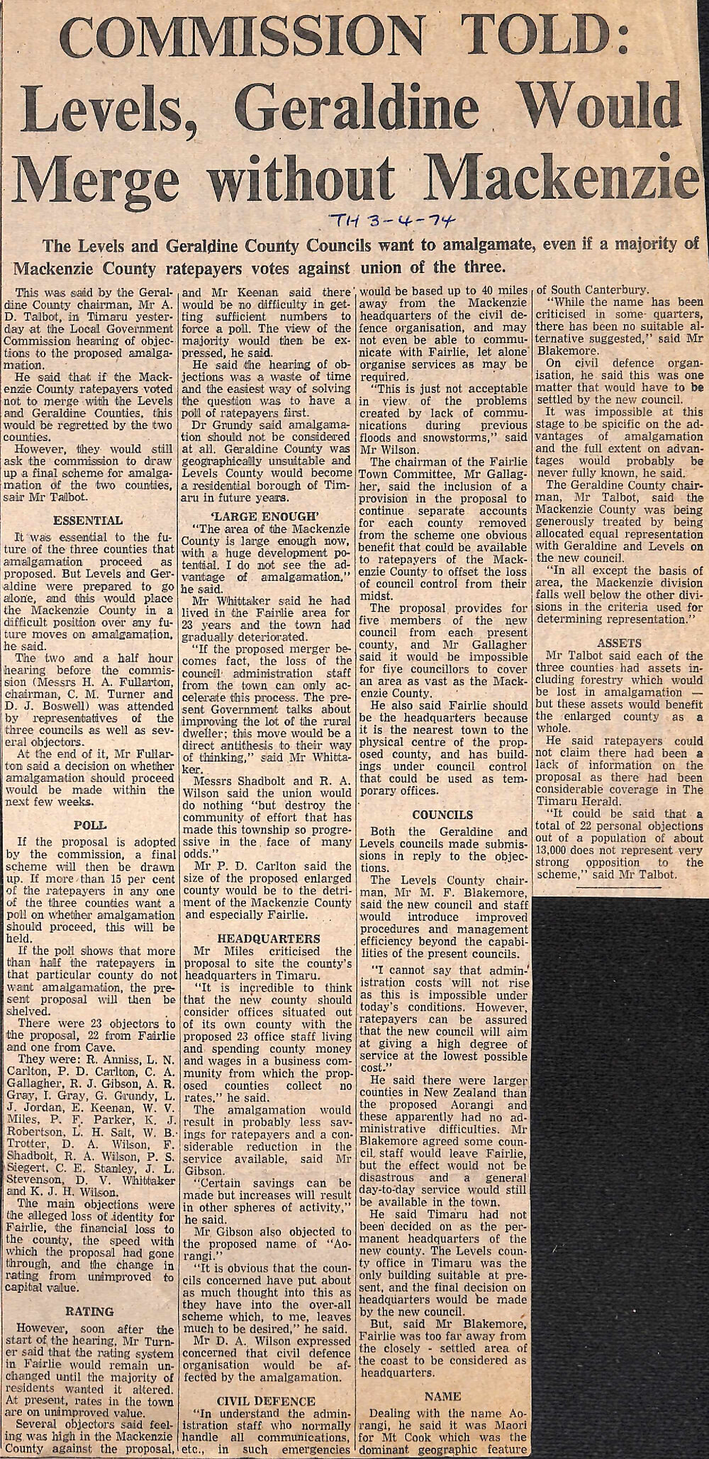 Commission Told: Levels, Geraldine Would Merge without Mackenzie