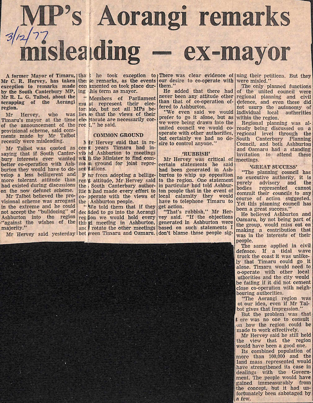 MP's Aorangi remarks misleading - ex-mayor