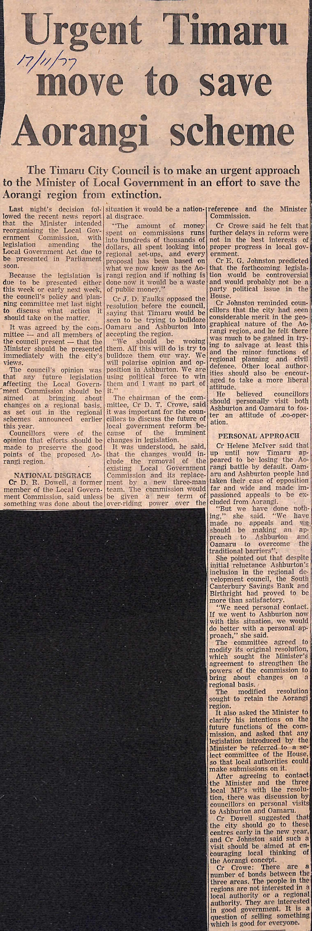 Urgent Timaru move to save Aorangi scheme