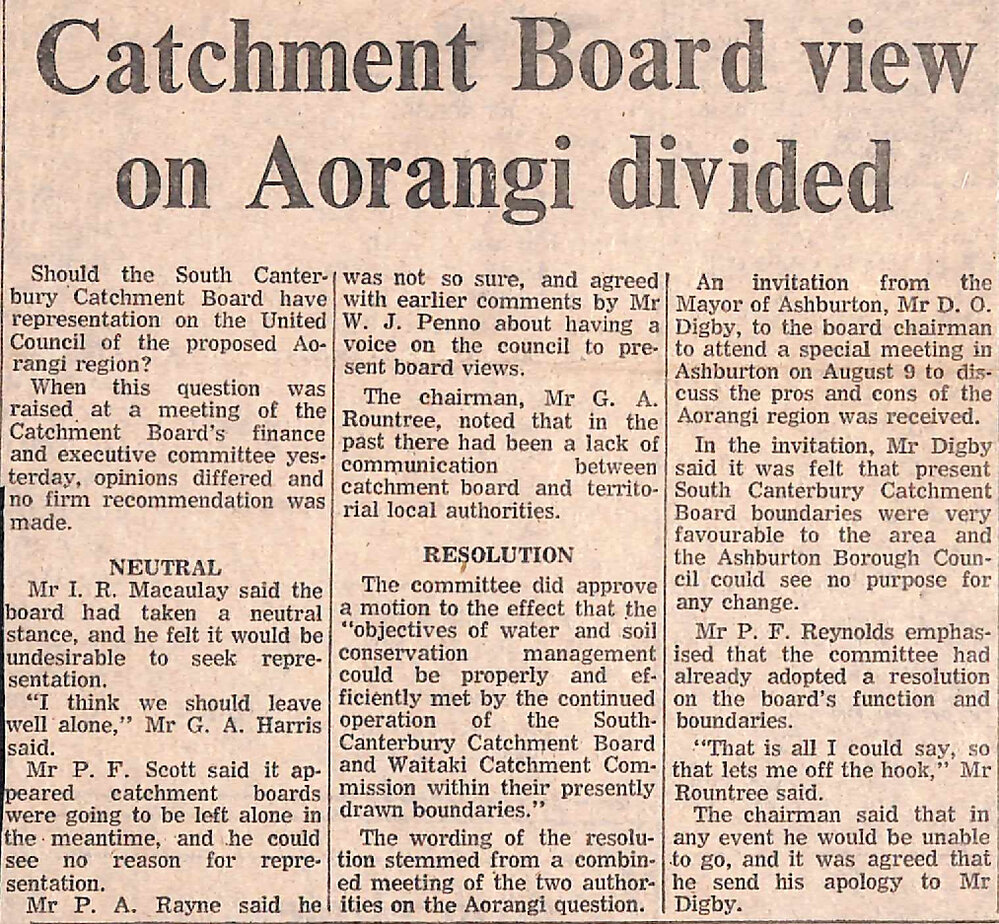 Catchment Board view on Aorangi divided