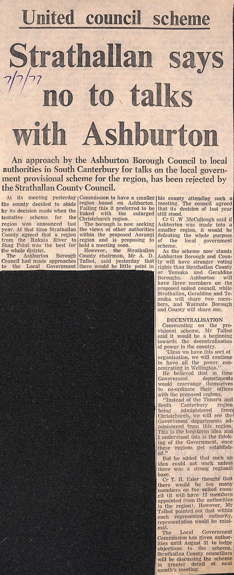 United council scheme: Strathallan says no to talks with Ashburton