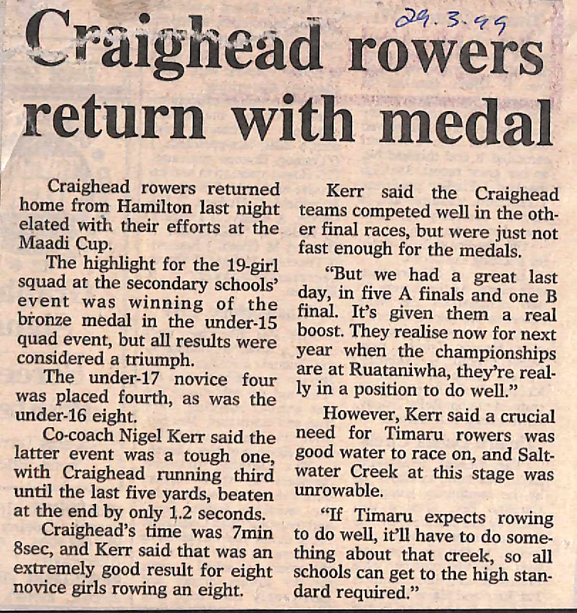 Craighead rowers return with medal