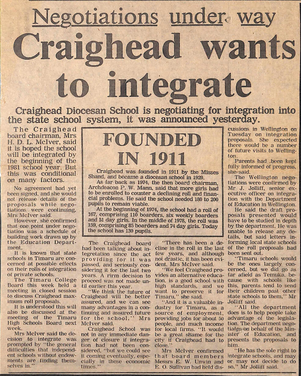 Negotiations under way: Craighead wants to integrate