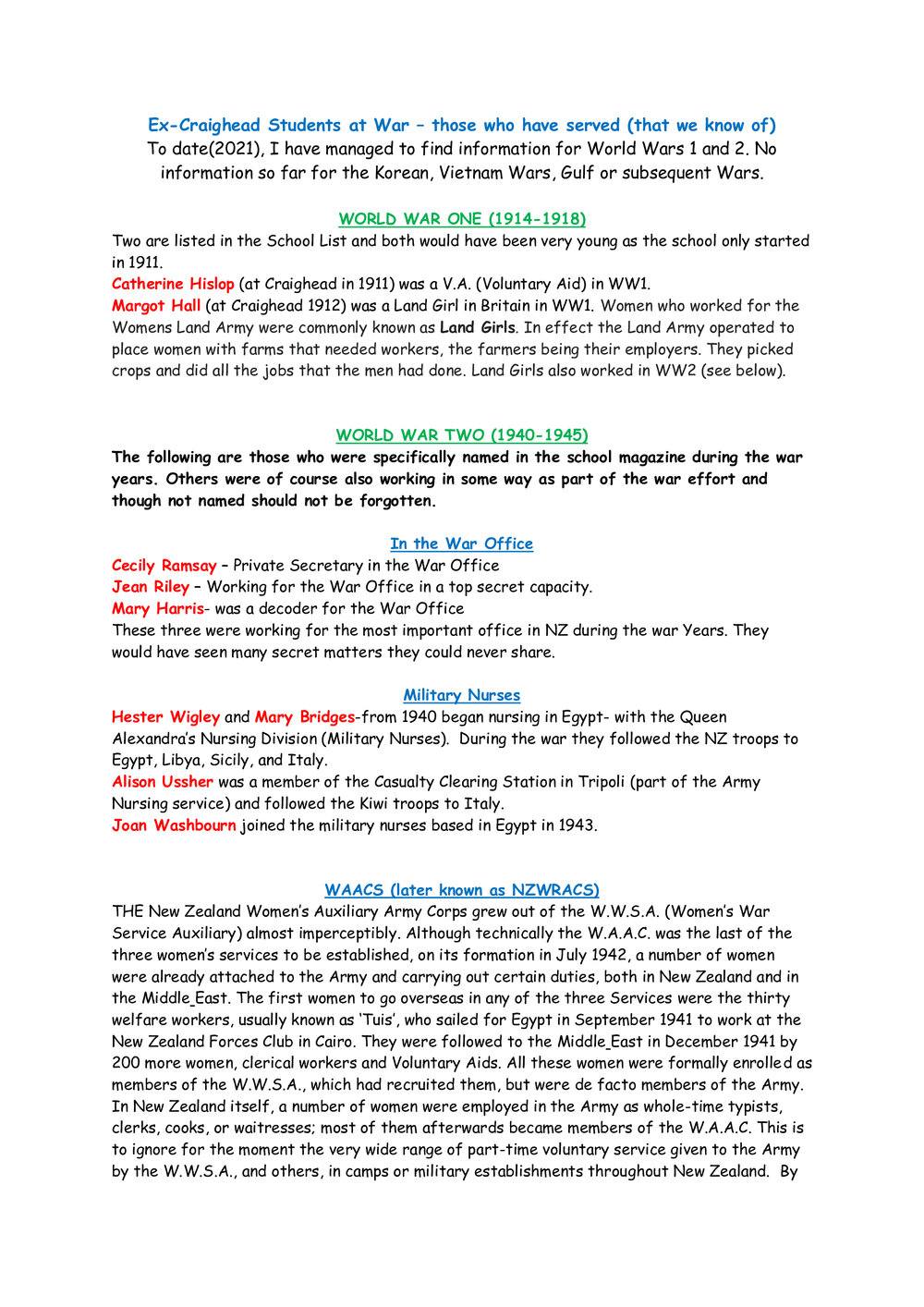 Ex-Craighead Students at War - those who have served