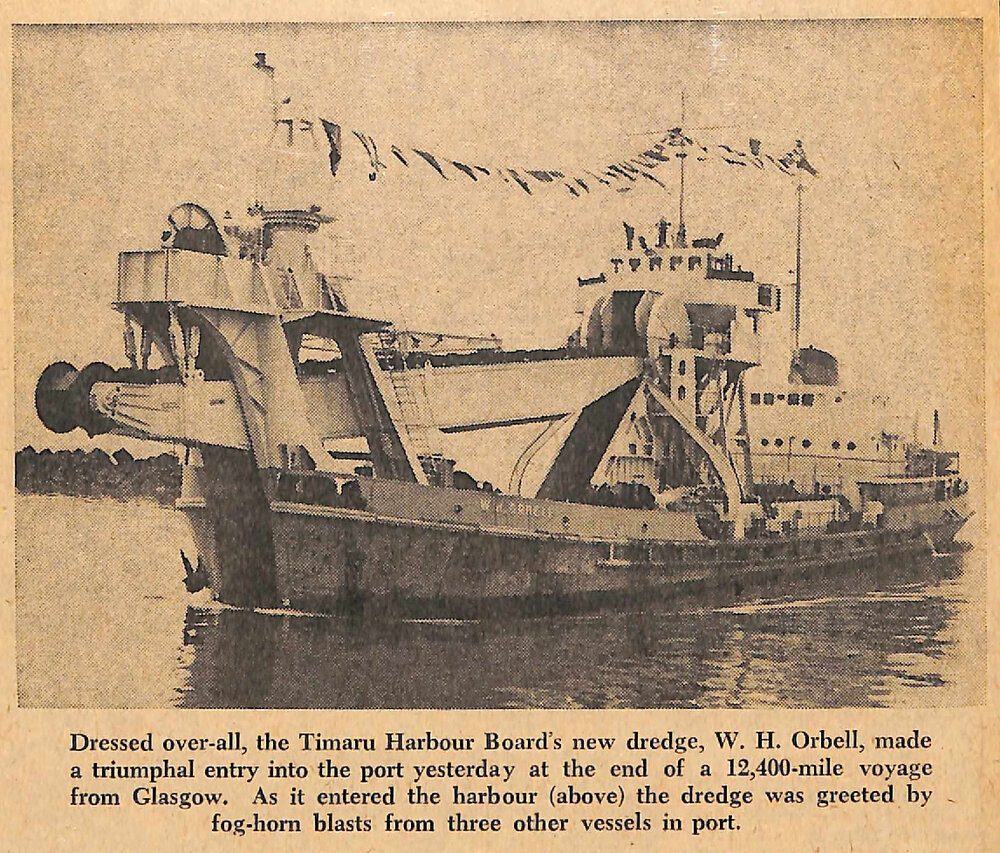 New Dredge W H Orbell Arrives From Scotland: Docking at Port Chalmers Delayed Until Next Week