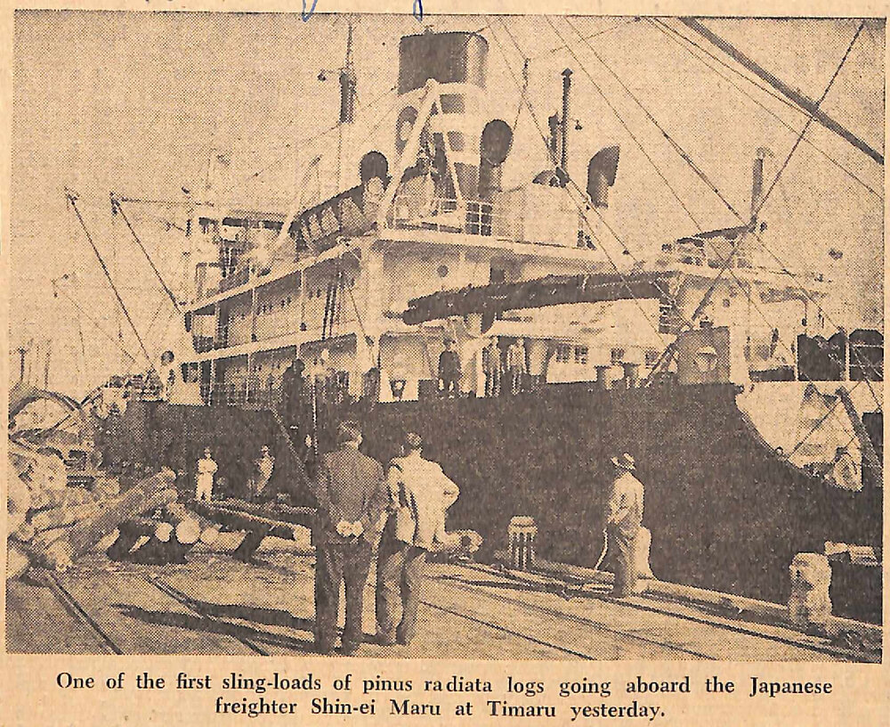 New Export Trade Begins At Timaru Port: Japanese Ship Loads Pine Logs for Osaka