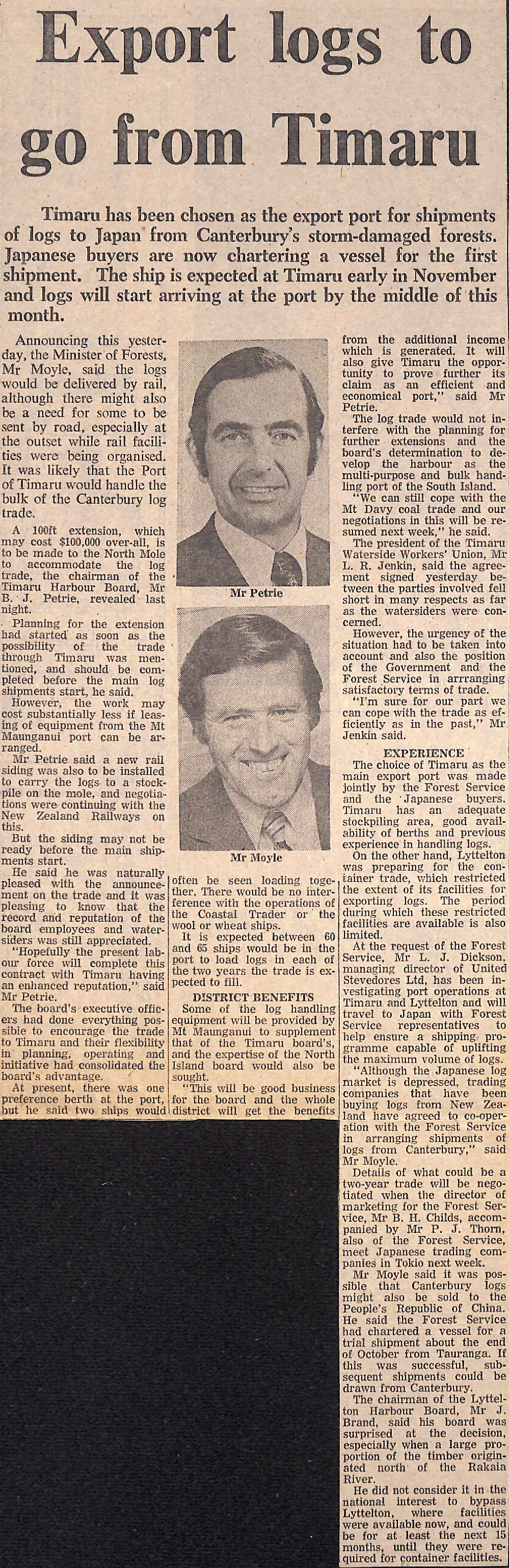 Export logs to go from Timaru