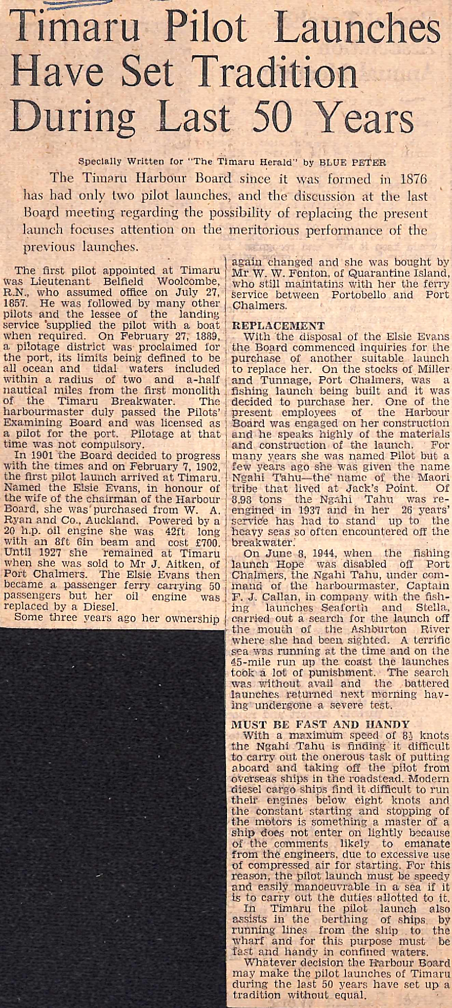 Timaru Pilot Launches Have Set Tradition During Last 50 Years