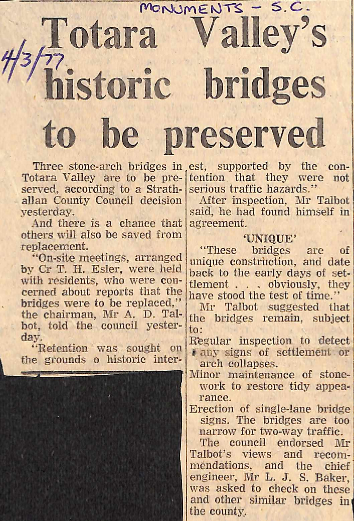 Totara Valley's historic bridges to be preserved