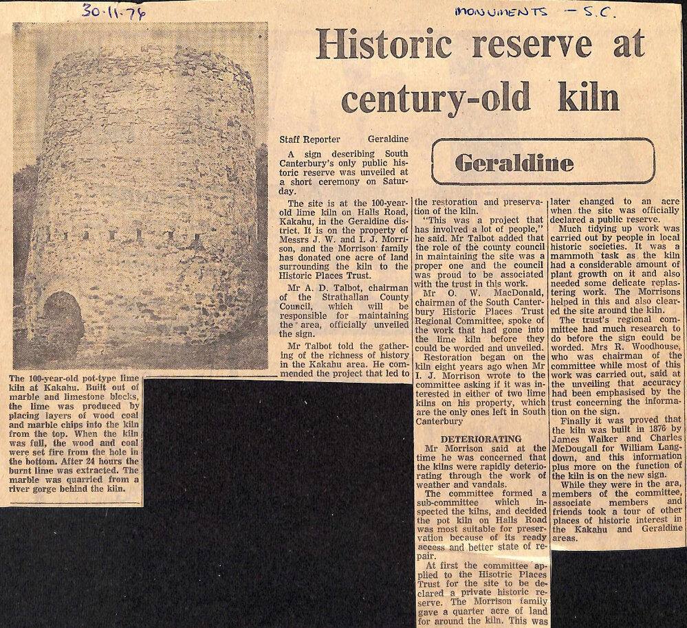 Geraldine: Historic reserve at century-old kiln