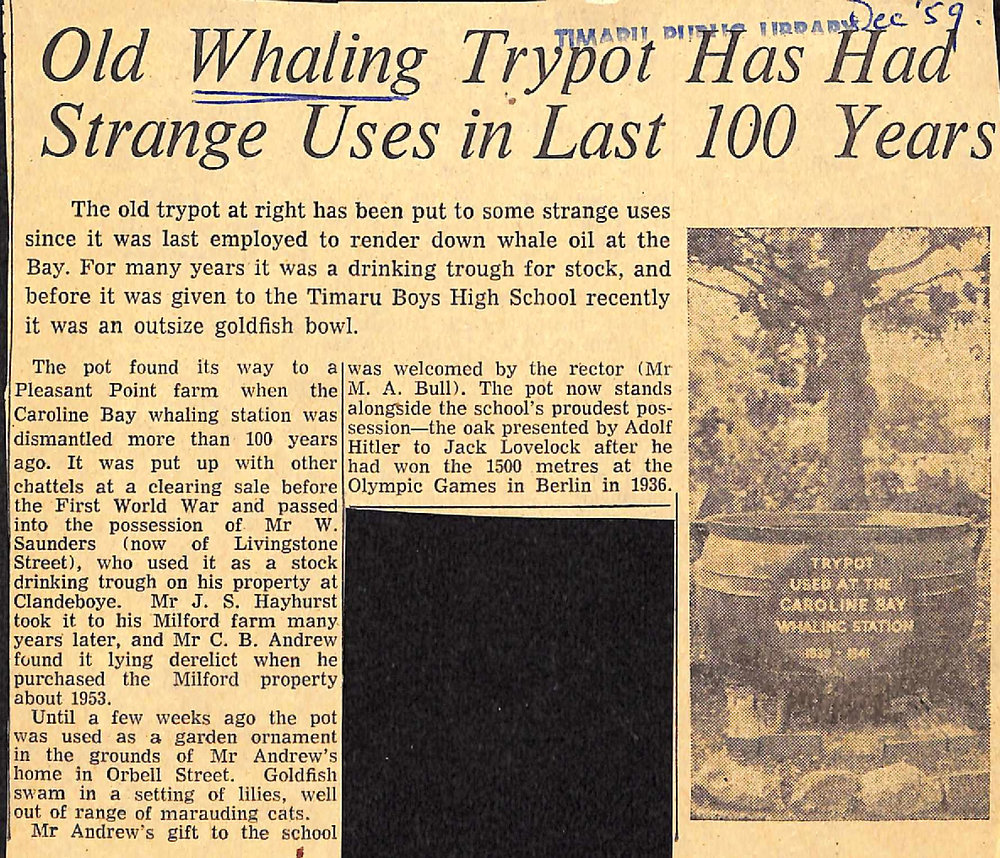 Old Whaling Trypot Has Had Strange Uses in Last 100 Years