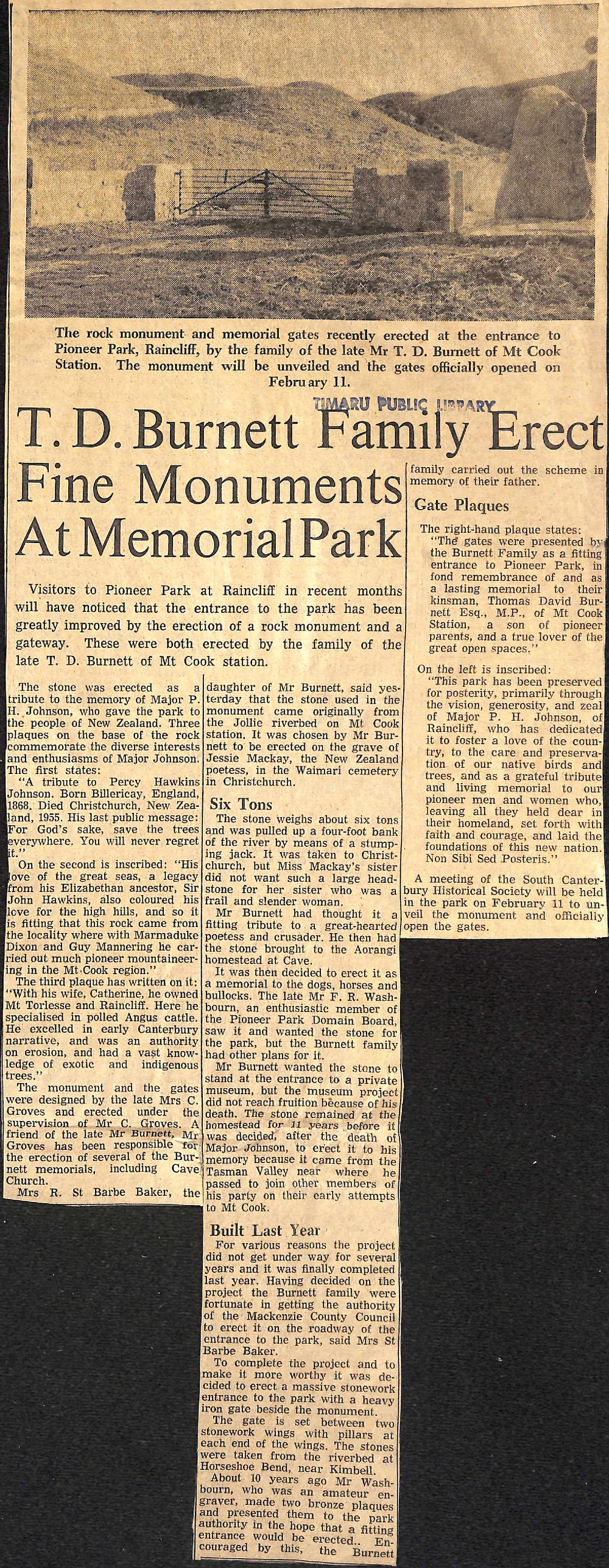 T D Burnett Family Erect Fine Monuments At Memorial Park 
