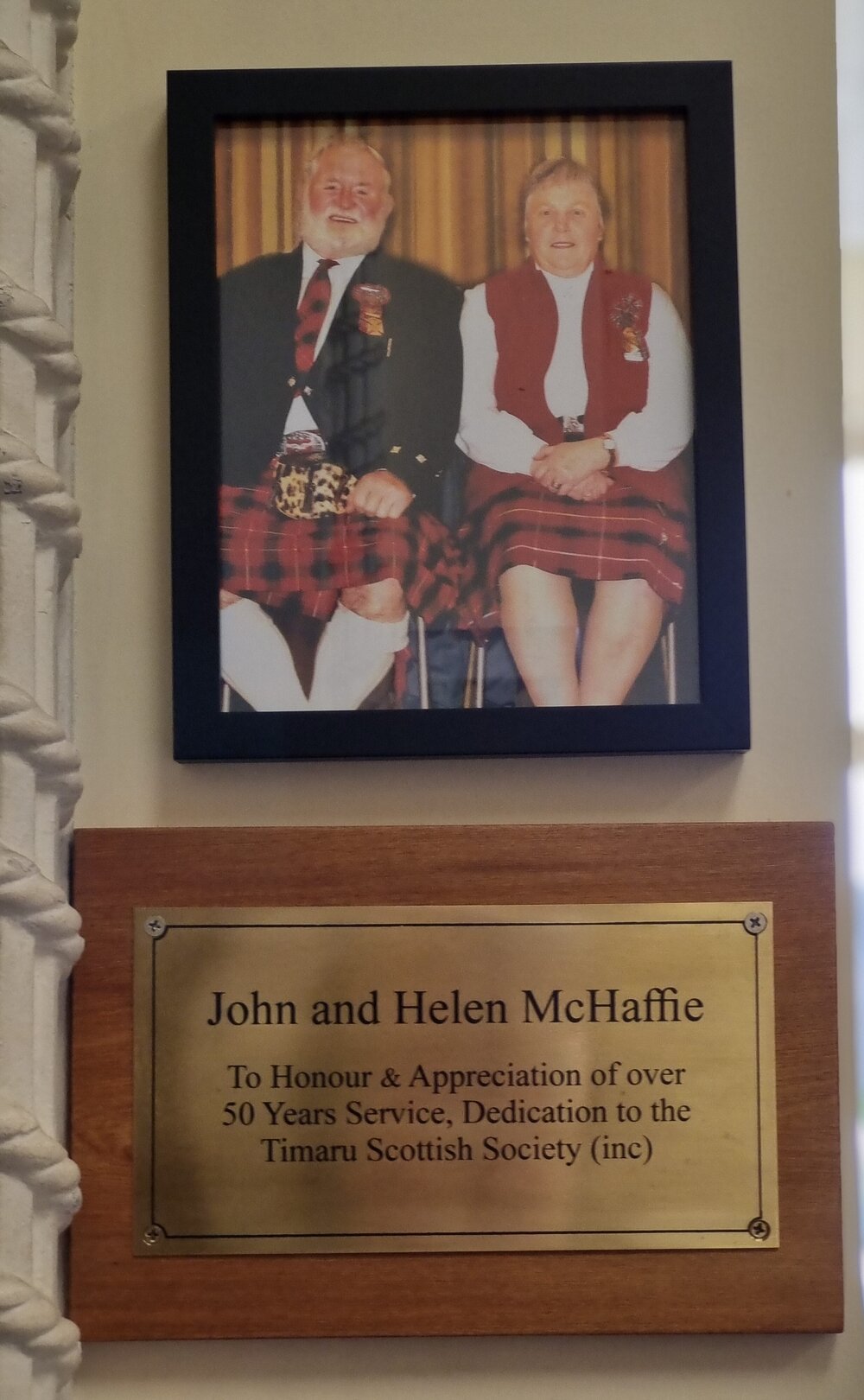 John and Helen McHaffie Scottish Society plaque