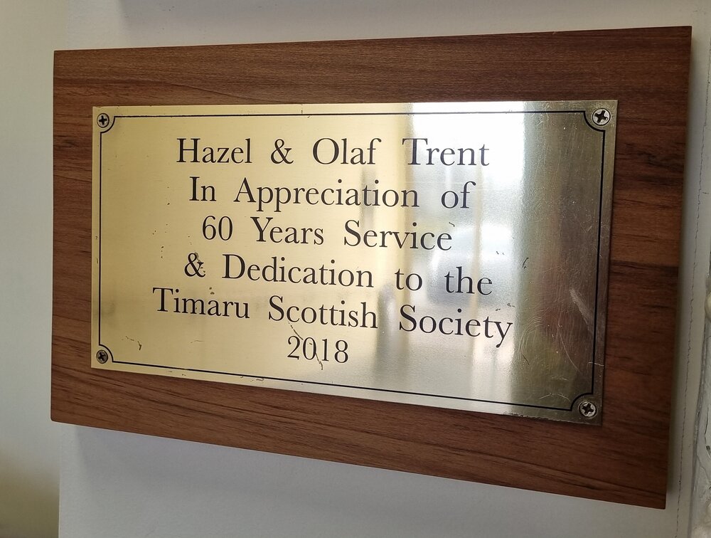 Hazel and Olaf Trent Scottish Society plaque