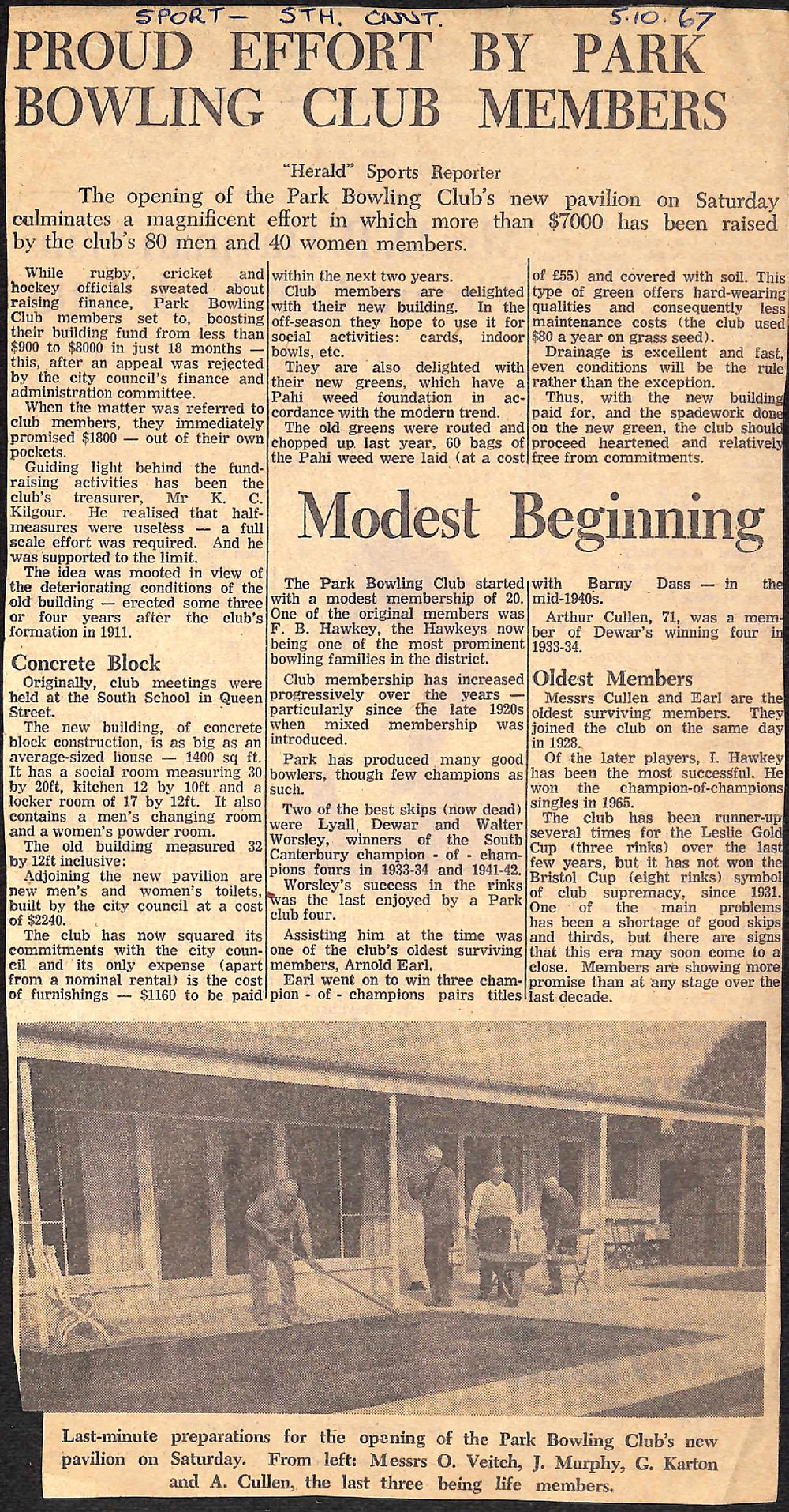 Proud Effort By Park Bowling Club Members / Modest Beginning