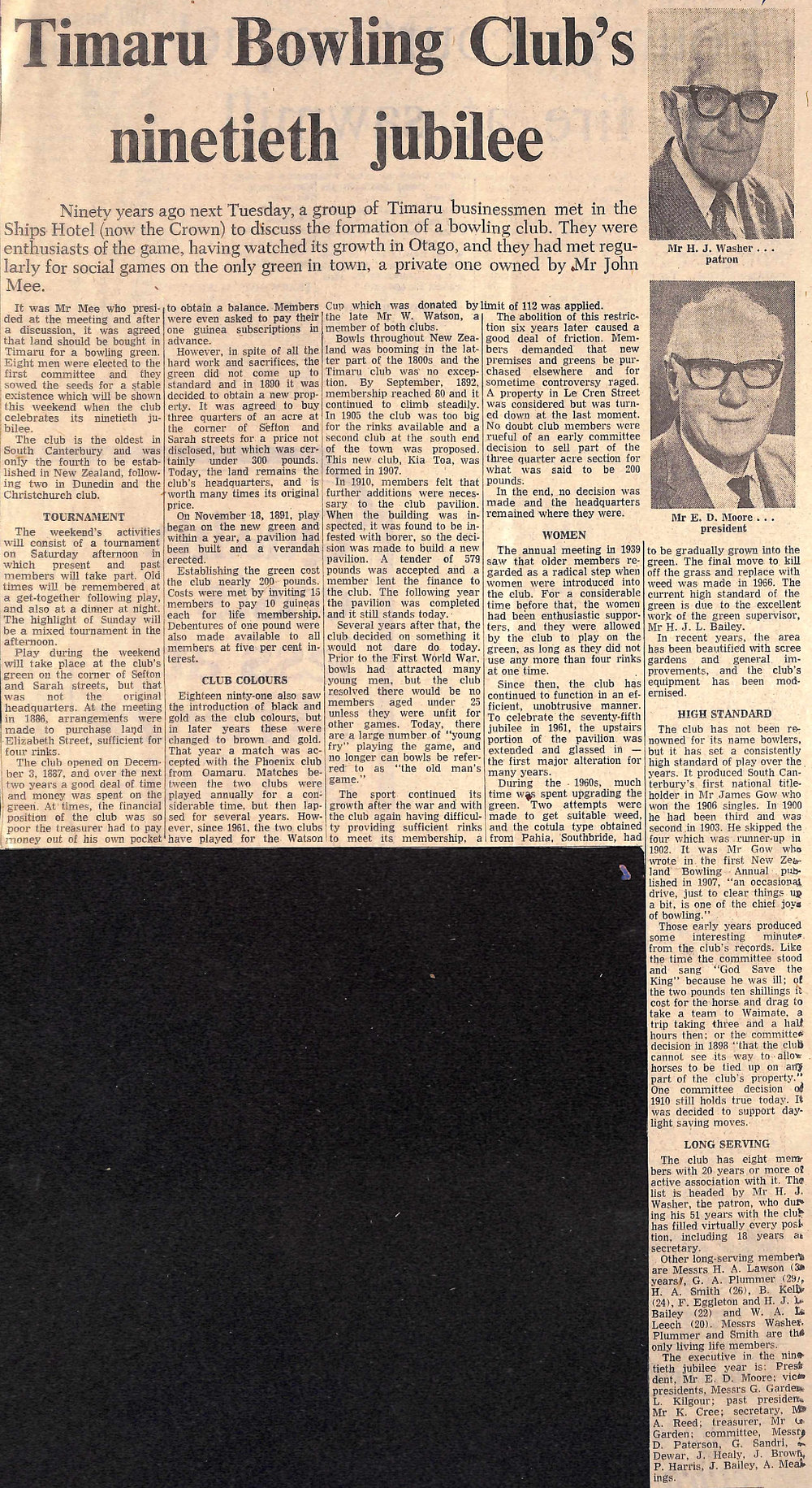 Timaru Bowling Club's ninetieth jubilee