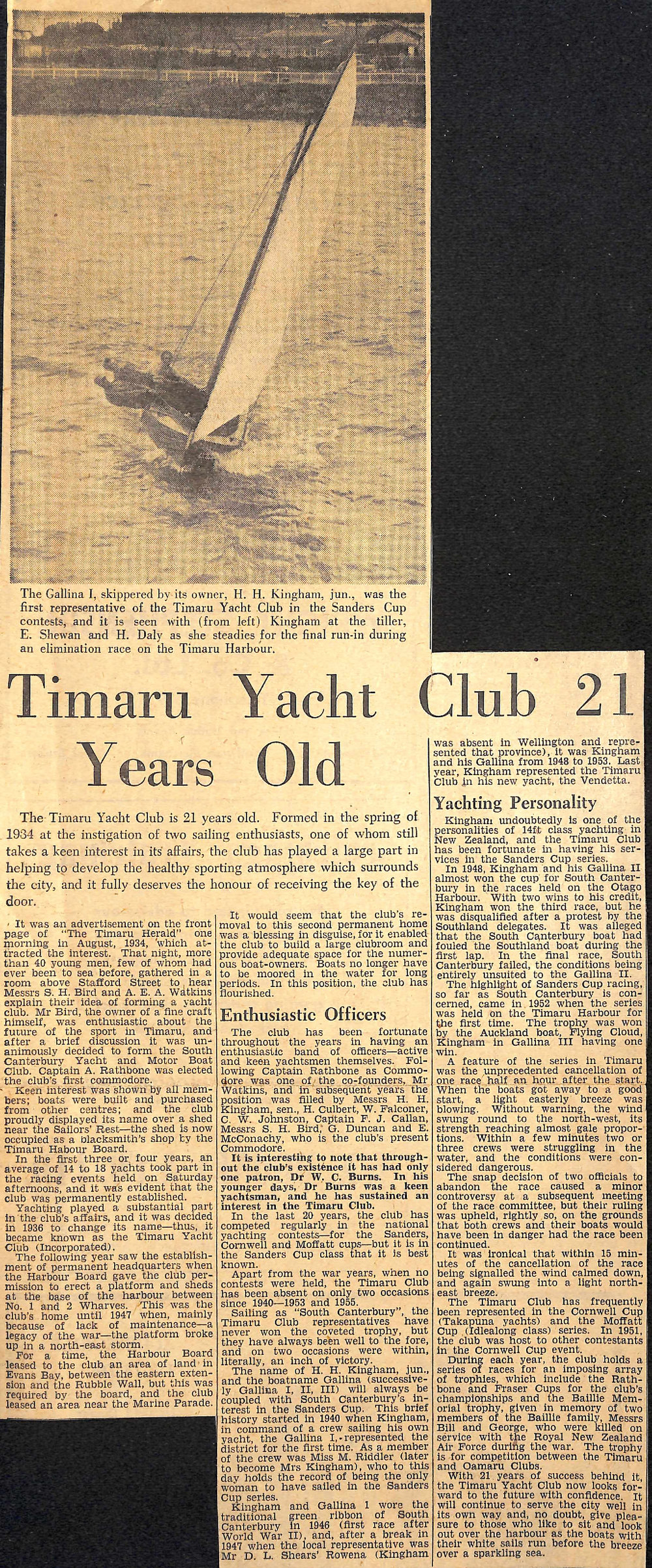 Timaru Yacht Club 21 Years Old