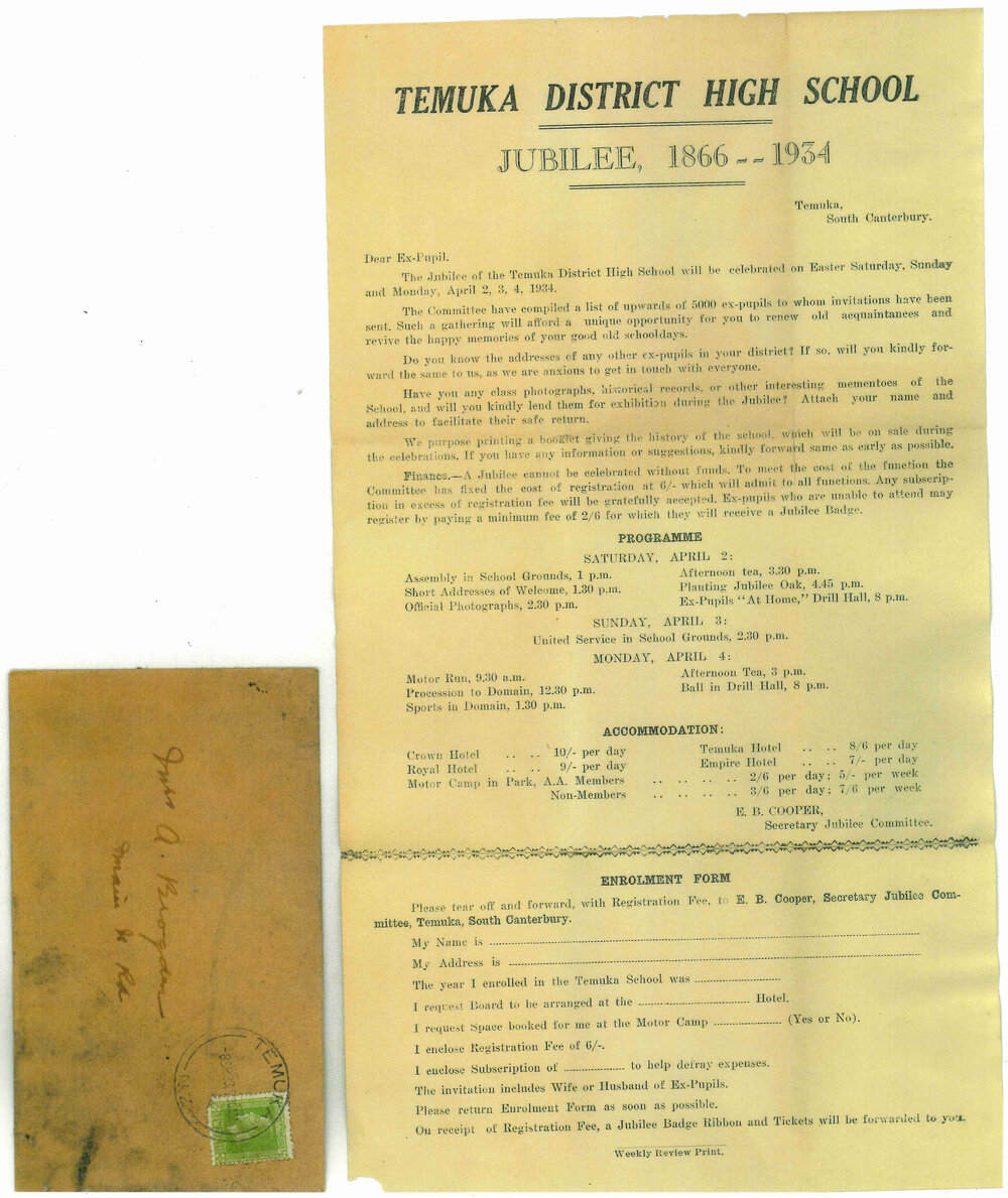 Temuka District High School Jubilee programme and registration form