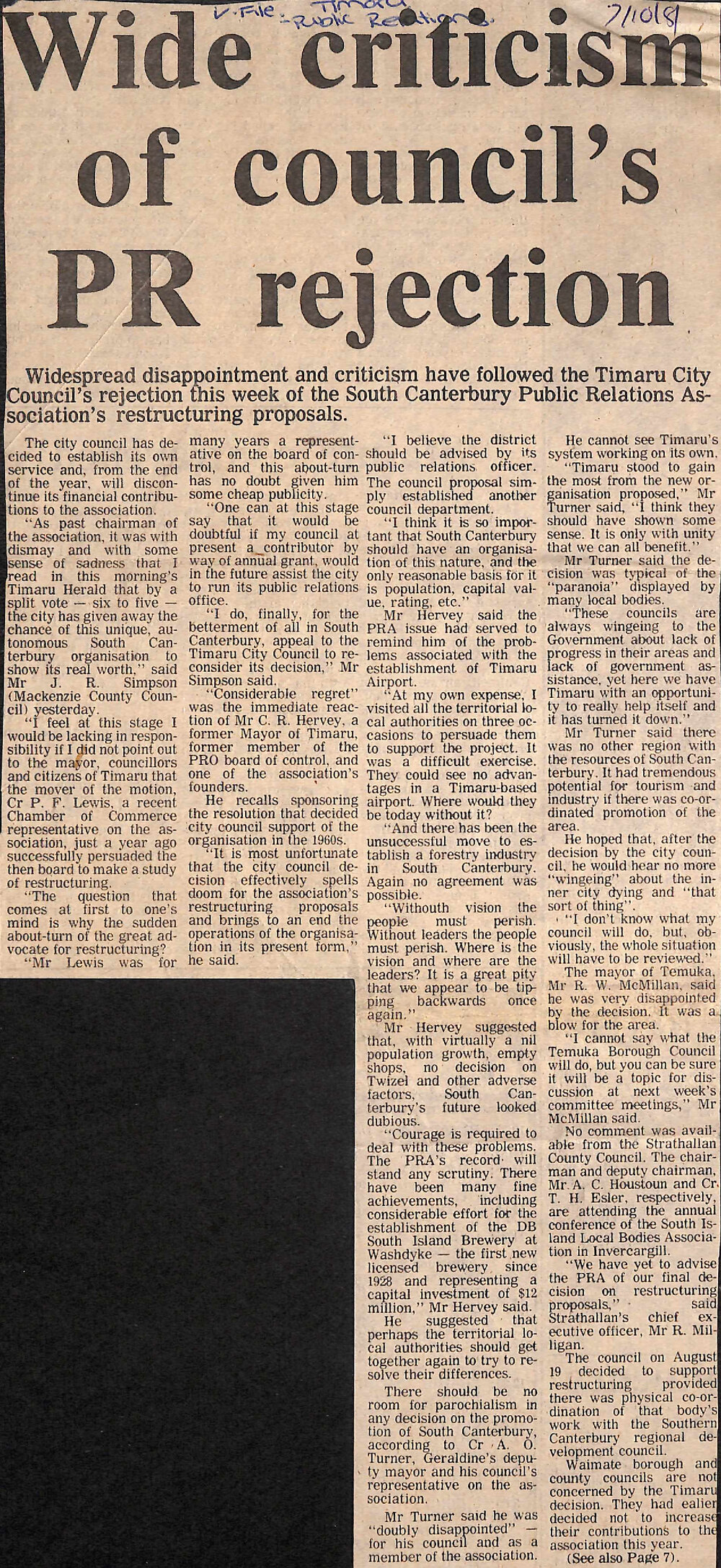 Wide criticism of council's PR rejection