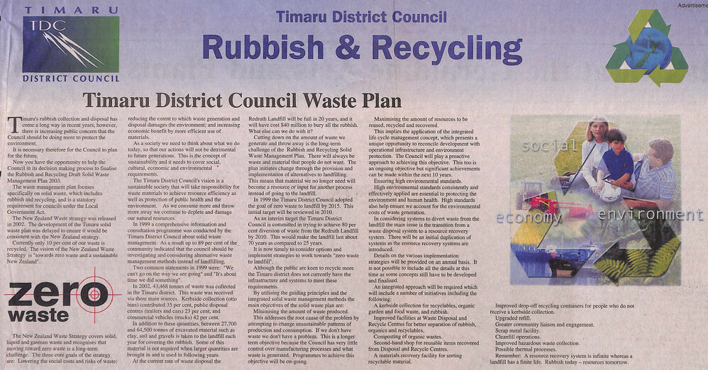 Rubbish &amp; Recycling, Timaru District Council Waste Plan