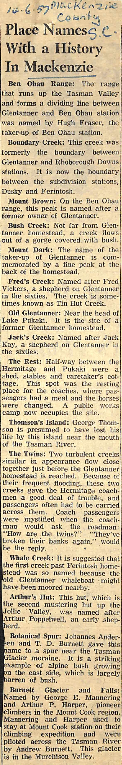 Place Names With a History In Mackenzie