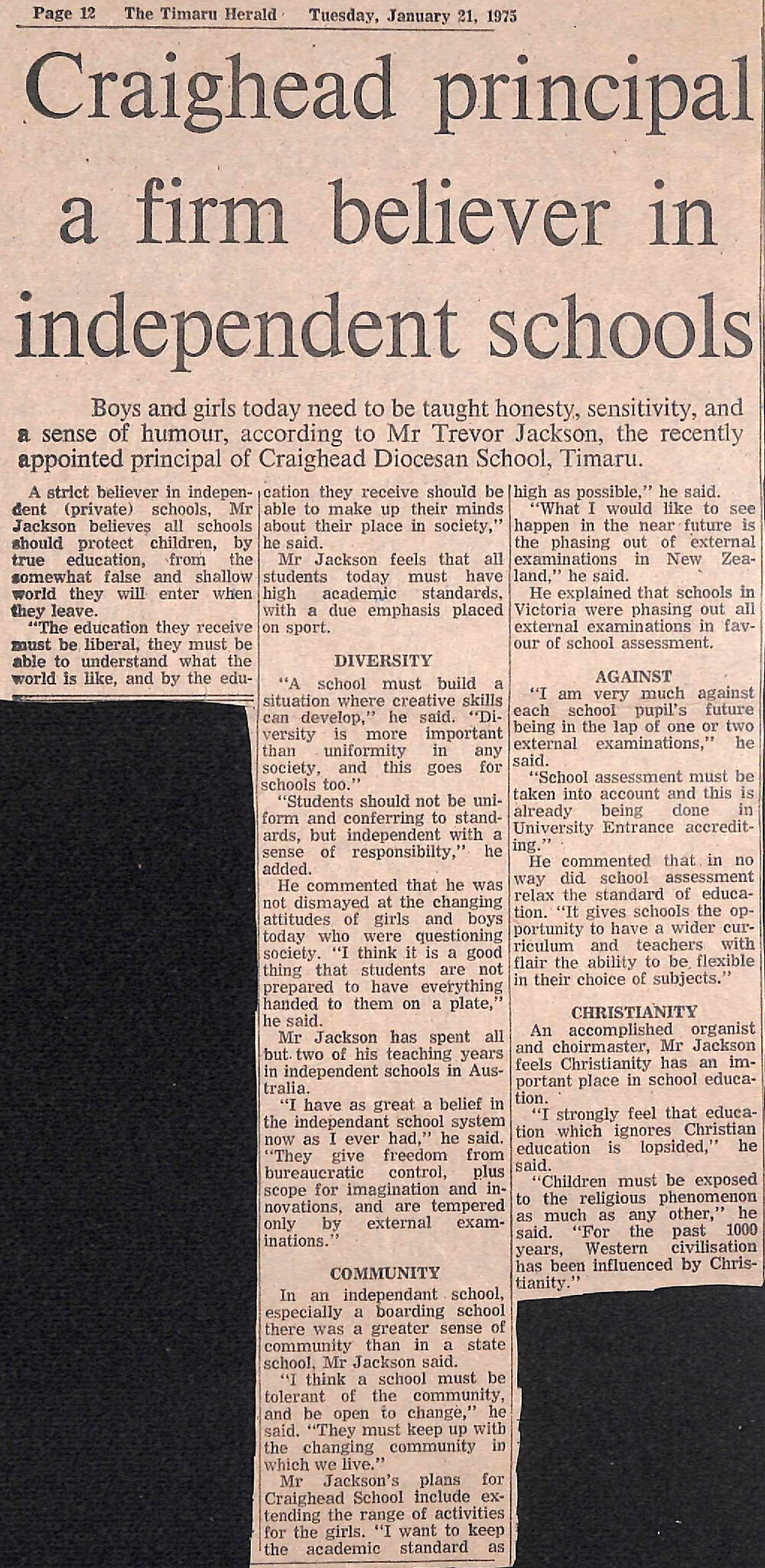 Craighead principal a firm believer in independent schools