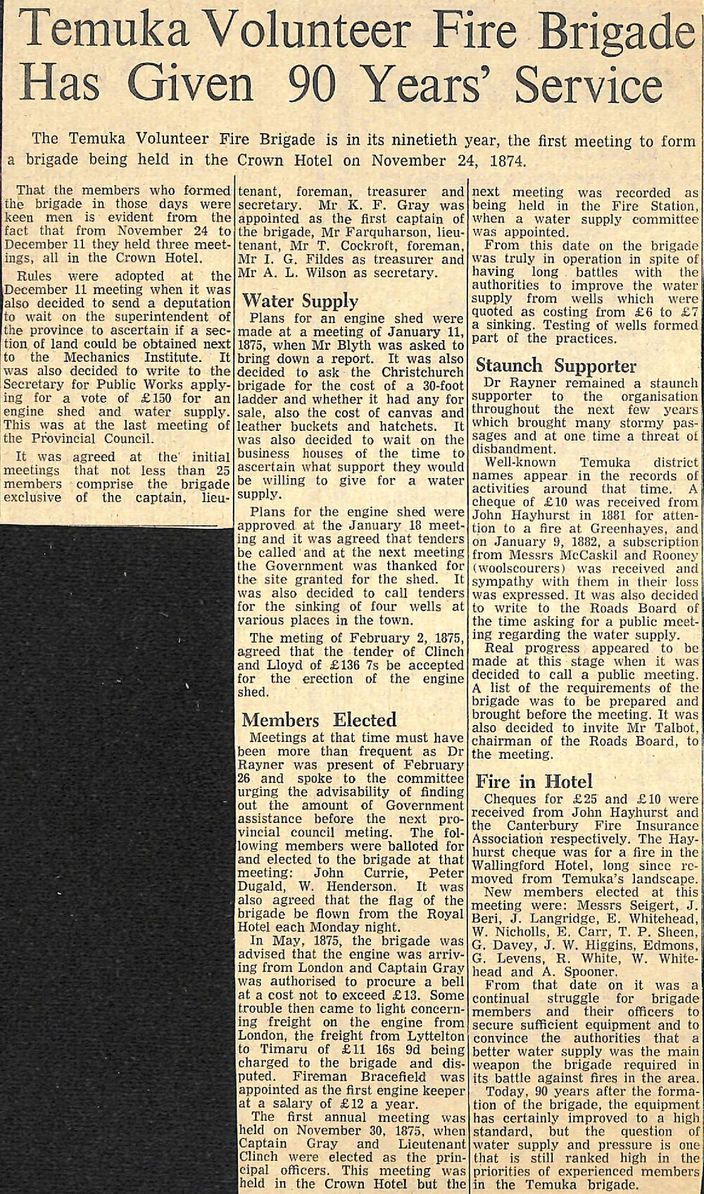 Temuka Volunteer Fire Brigade Has Given 90 Years' Service