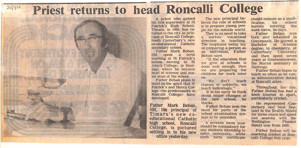 Priest returns to head Roncalli College