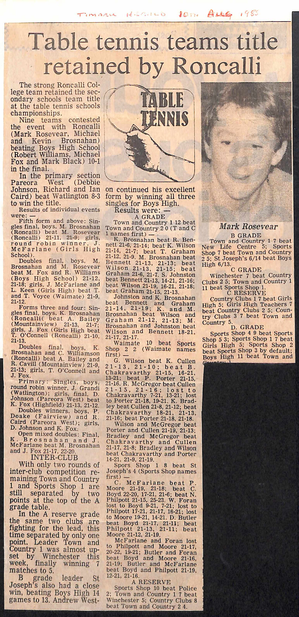 Table tennis teams title retained by Roncalli