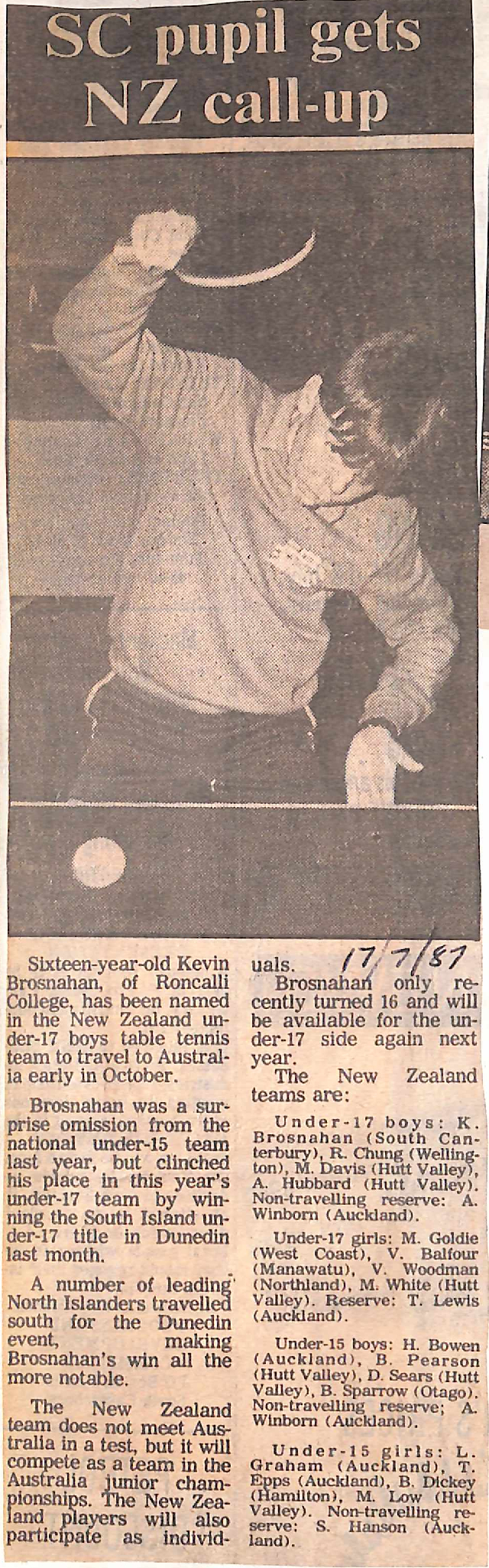 SC pupil gets the NZ call-up