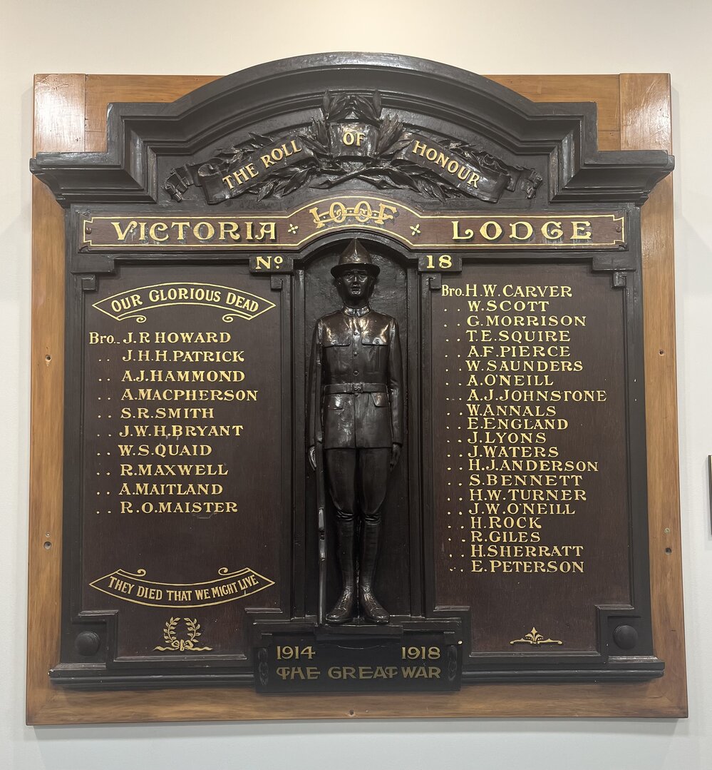 Victoria Lodge Roll of Honour board