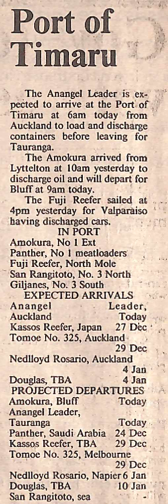 Port of Timaru arrivals/departures