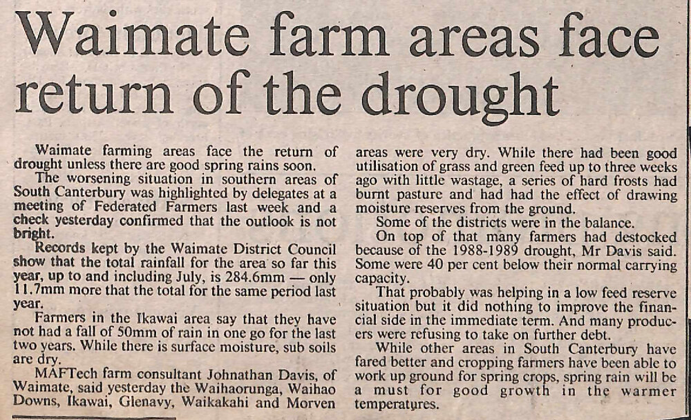 Waimate farm areas face return of the drought