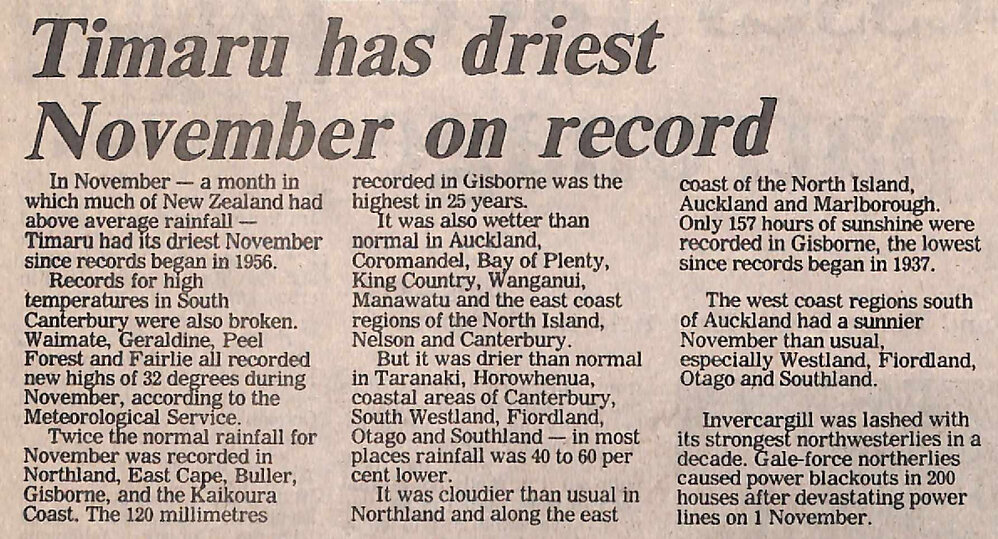Timaru has driest November on record