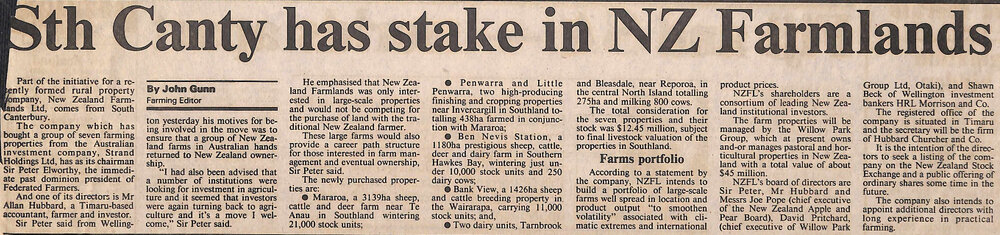 Sth Canty has stake in NZ Farmlands