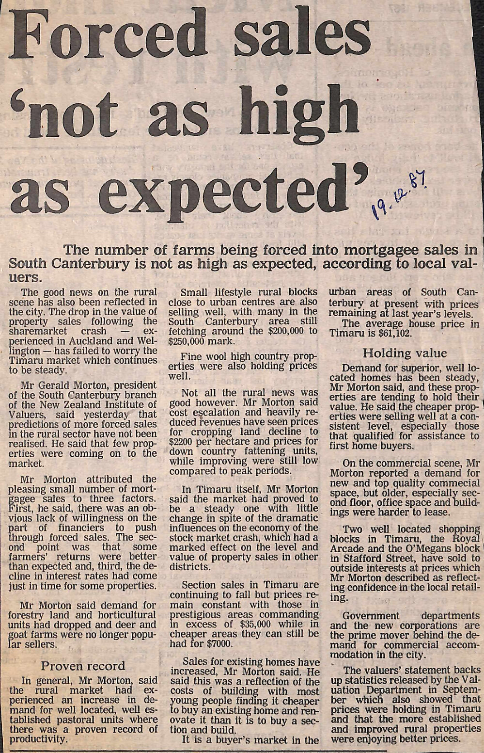 Forced sales 'not as high as expected'