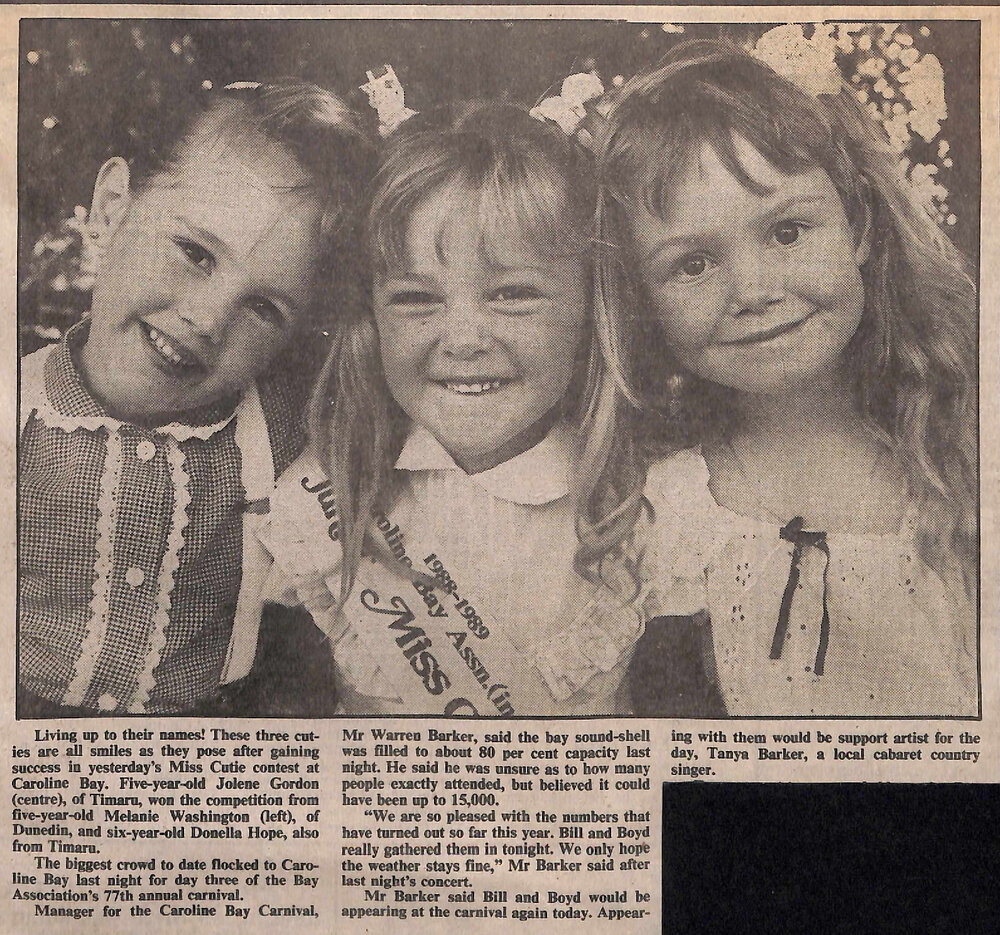 Success in Miss Cutie contest at Caroline Bay