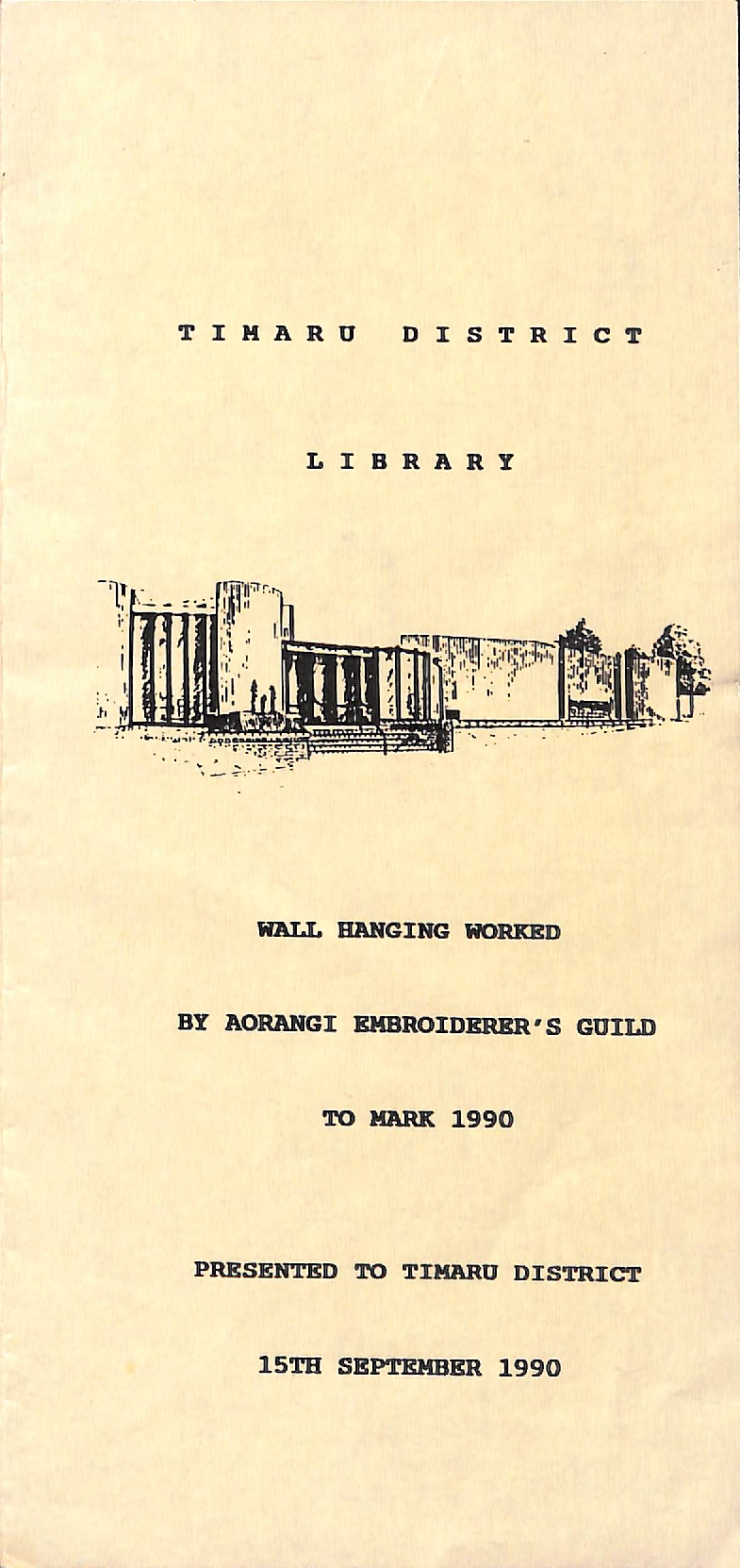 Wall hanging worked by Aorangi Emboriderers Guild to mark 1990