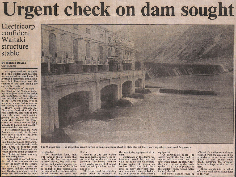 Urgent check on dam sought: Electricorp confident Waitaki structure stable