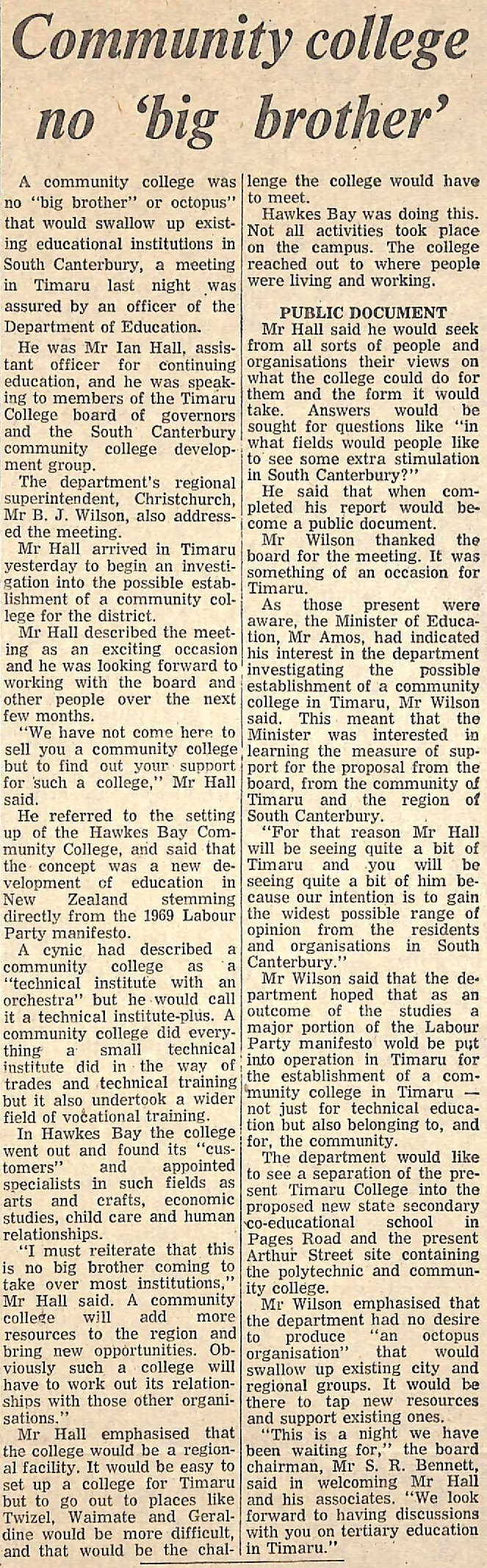 Community college 'no big brother'