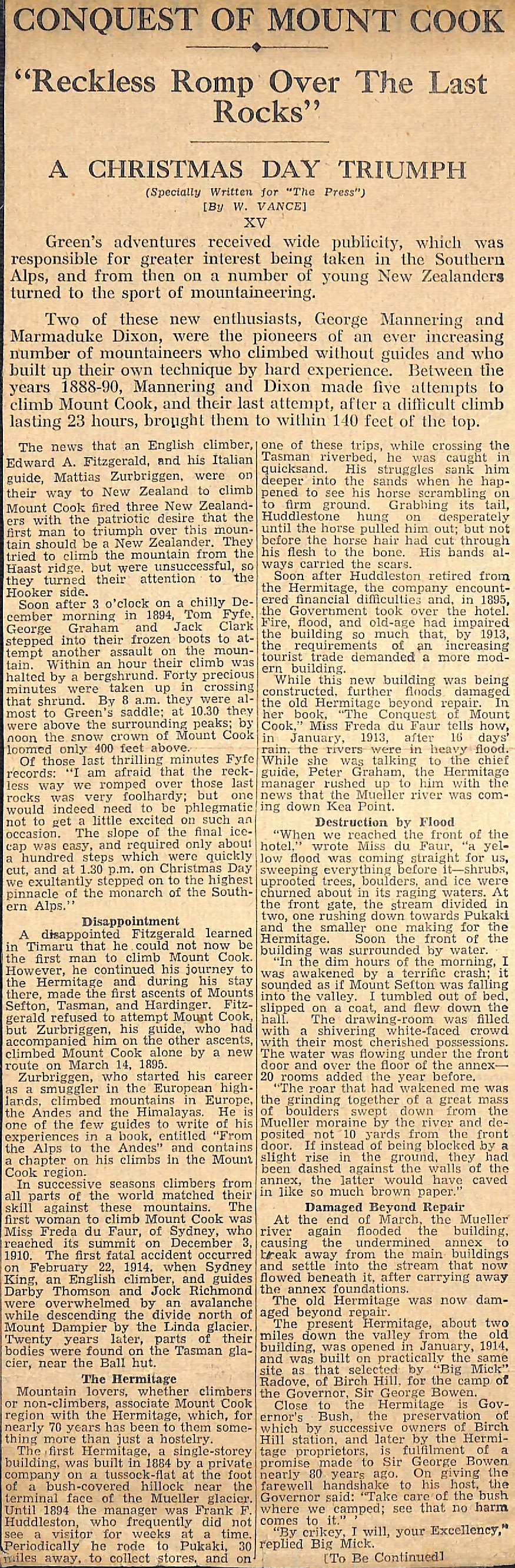 Conquest of Mount Cook, "Reckless Romp Over The Last Rocks", A Christmas Day Triumph