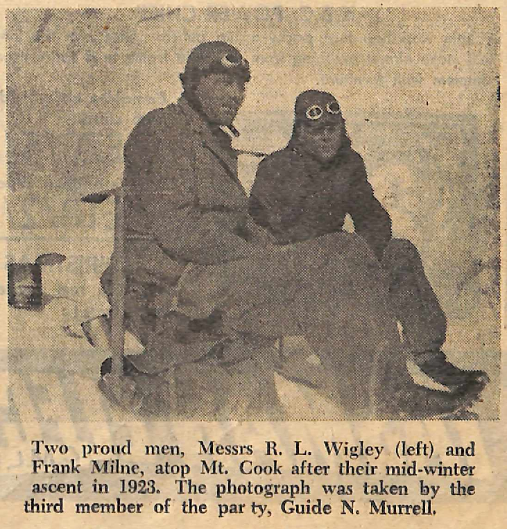 R L Wigley In Only Party To Conquer Mt Cook In Winter