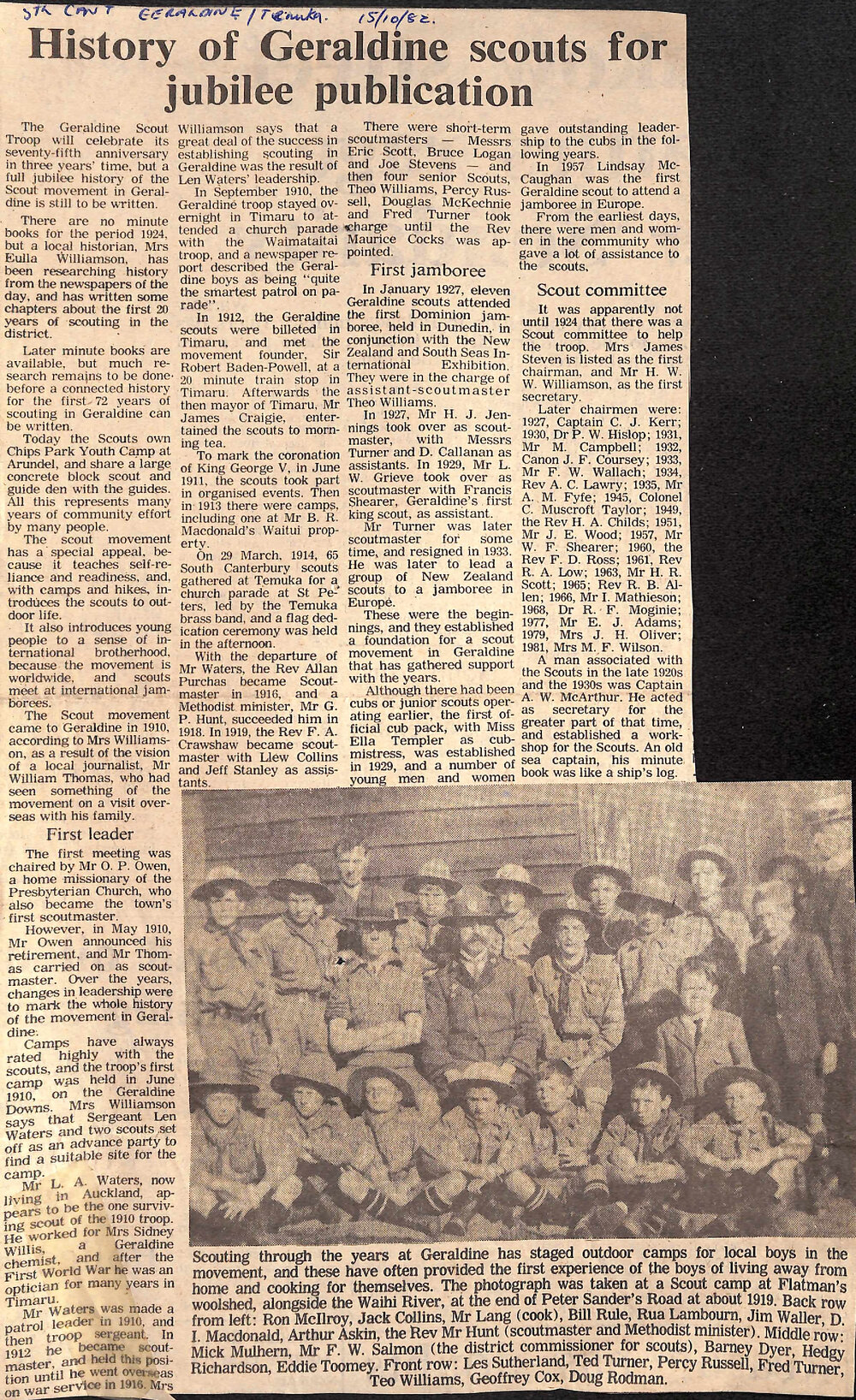 History of Geraldine scouts for jubilee publication