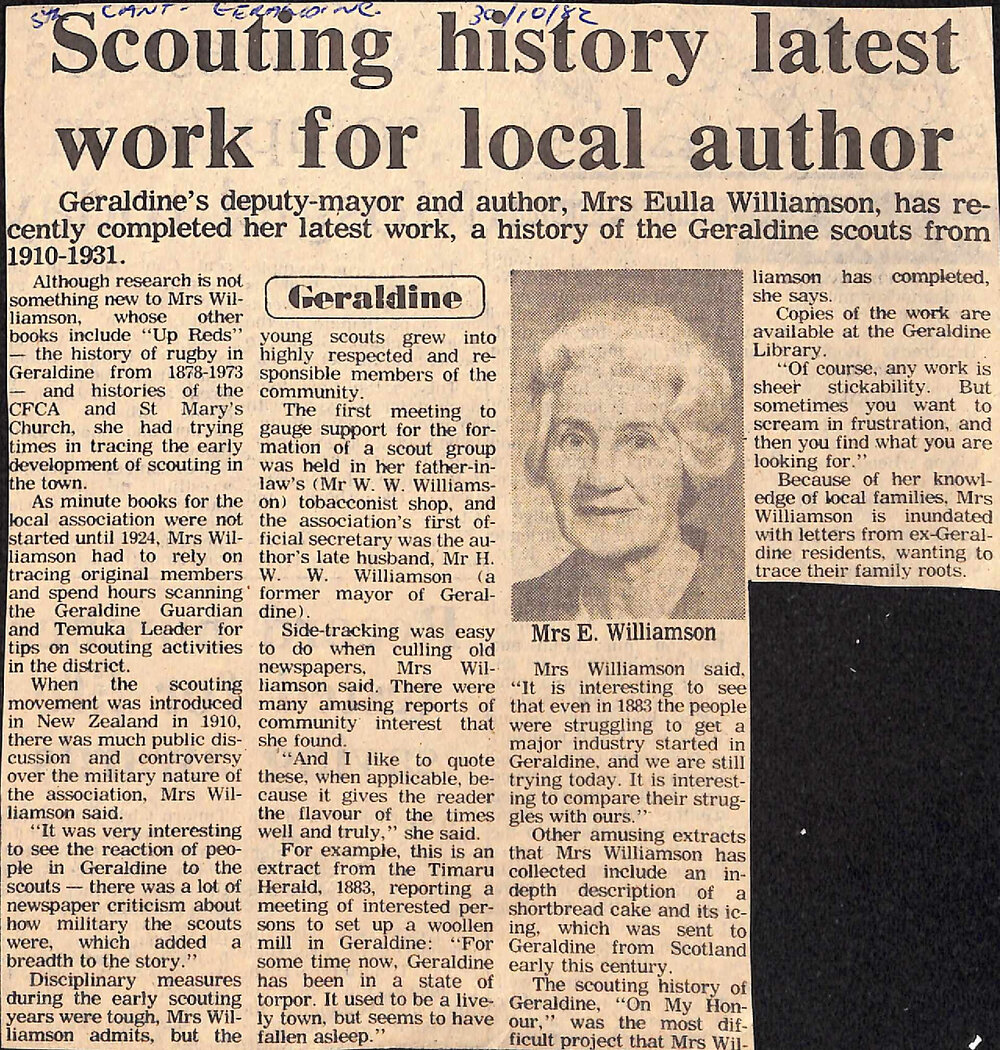 Geraldine: Scouting history latest work for local author