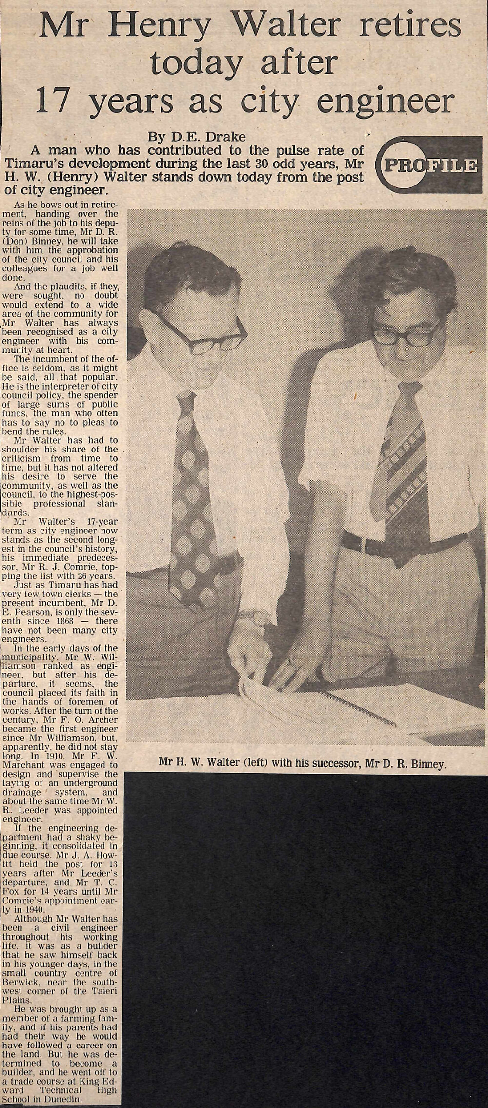 Mr Henry Walter retires today after 17 years as city engineer