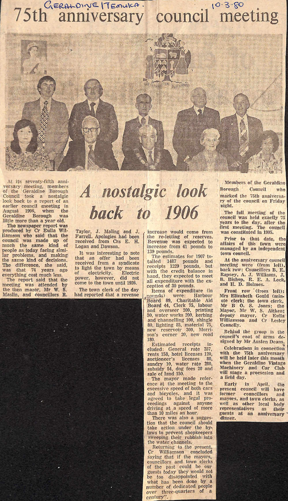 75th anniversary council meeting, a nostalgic look back to 1906