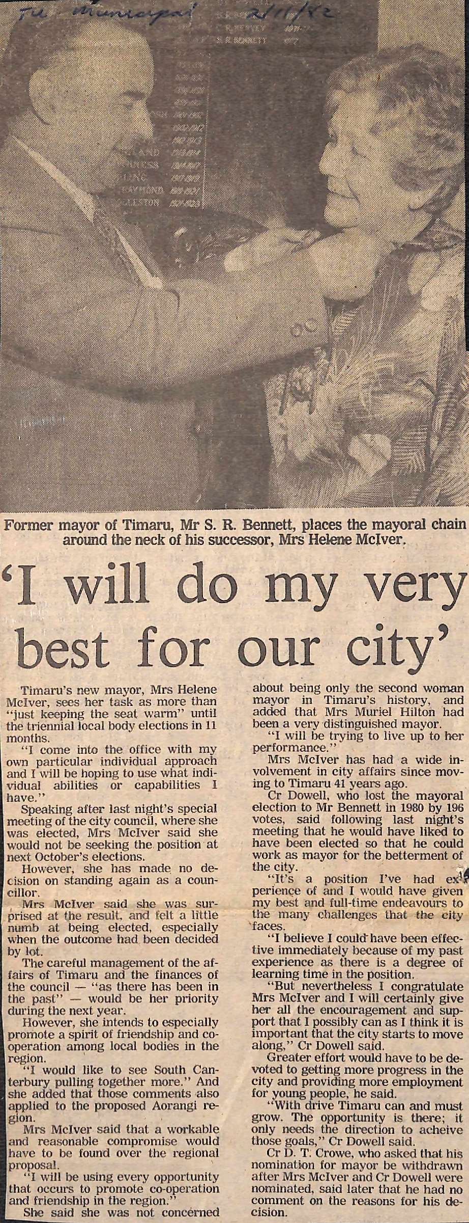  'I will do my very best for our city'