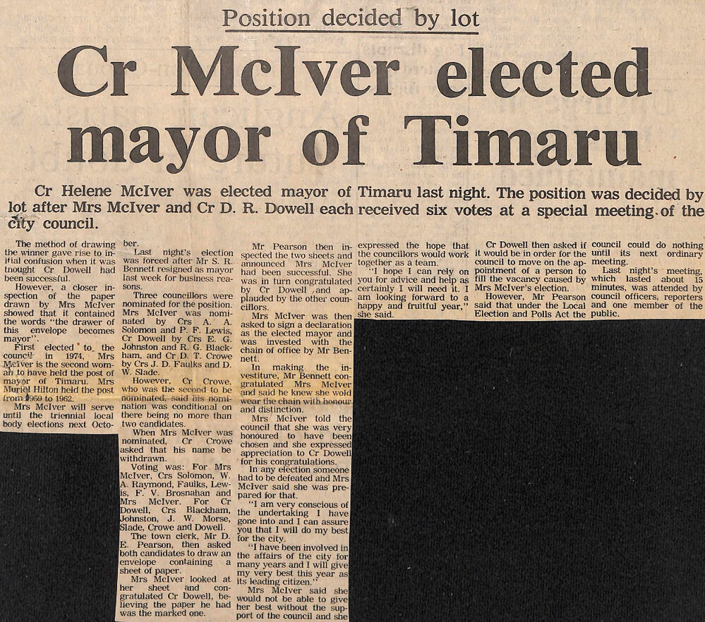 Position decided by lot - Cr McIver elected Mayor of Timaru