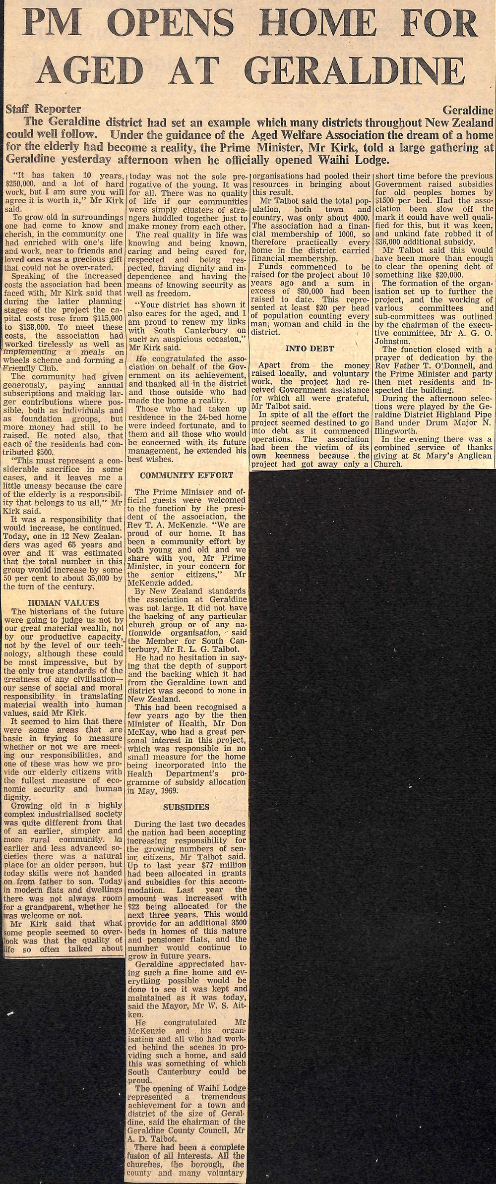 PM Opens Home For Aged At Geraldine