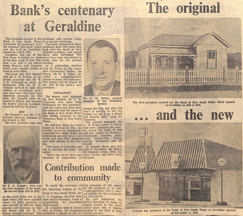 Bank's centenary at Geraldine, The original&hellip; and the new